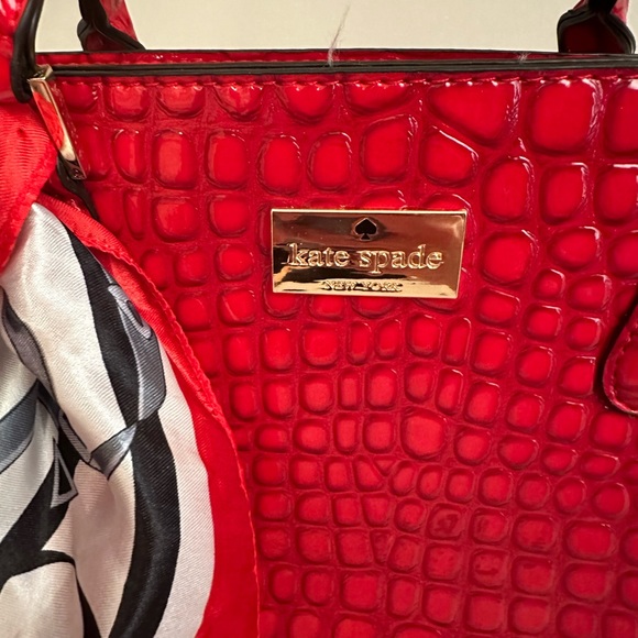 Kate Spade Red Croc-Embossed Satchel with Scarf - Picture 2 of 2